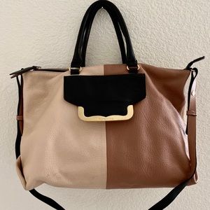 Color-blocked “See by Chloe” large satchel bag
